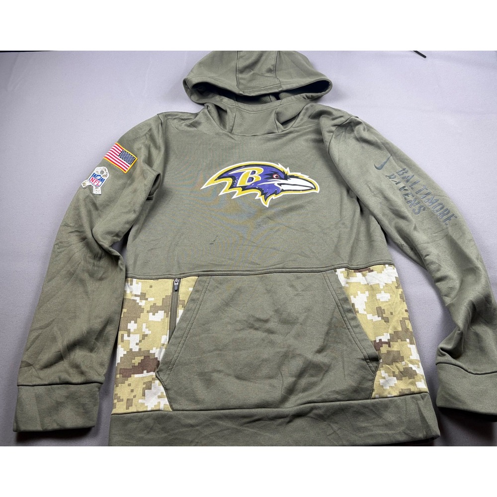 Nike Baltimore Ravens Salute to Service Hoodie Olive Green Boys Large 14/16